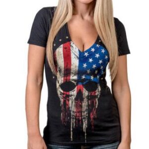 Skull Print V-Neck Women's Tee - Punk Edge